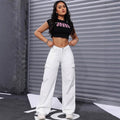 European and american cross-border   new versatile casual mid-rise loose straight wide-leg multi-pocket women's cargo pants