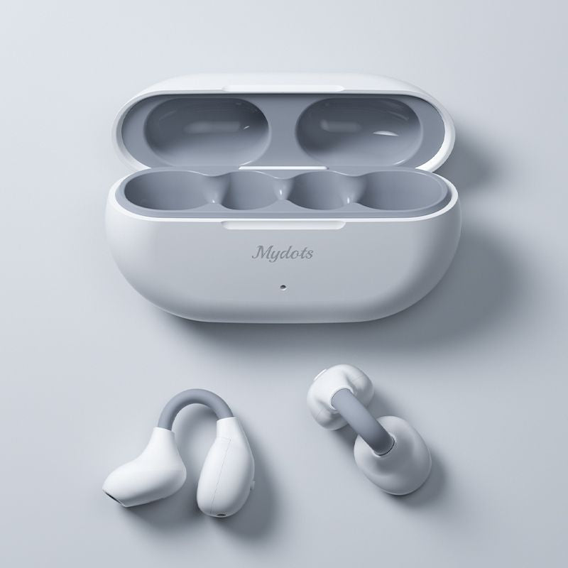 High-end open-ear bone conduction headphones, wireless bluetooth, clip-on design, non-in-ear, extra-long battery life, skin-friendly, snow white
