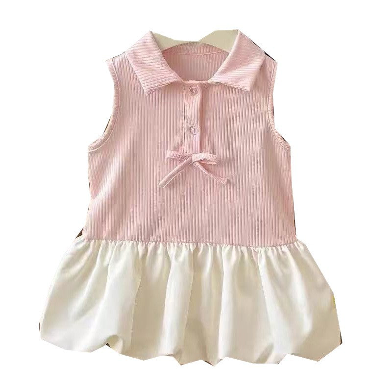 New arrival style kids girl summer dress lapel preppy style vest dress baby girl sleeveless princess dress trendy