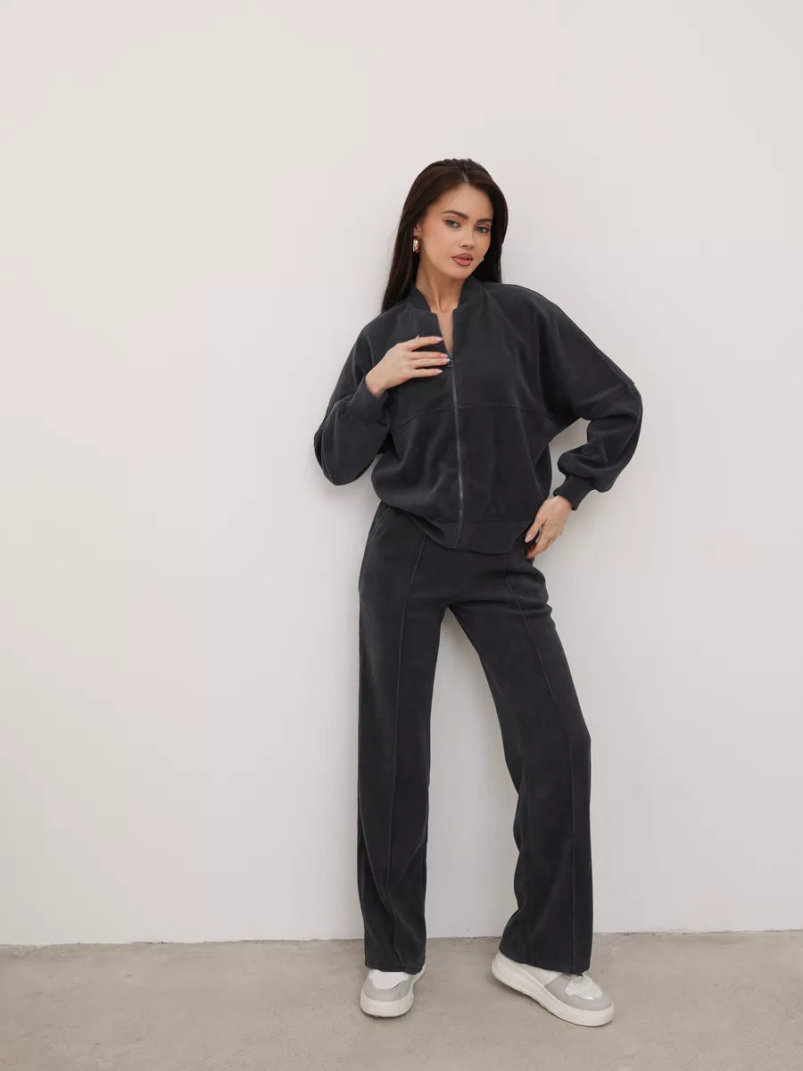 European and American casual suit American autumn and winter cardigan sports women's clothing fashion street style long-sleeved jacket trousers two-piece set