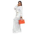 European and american cross-border women's fashion  spring new arrival: elegant round neck lantern sleeve blouse and wide-leg pants set