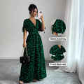 cross-border fashion summer printed v-neck fitted midi dress