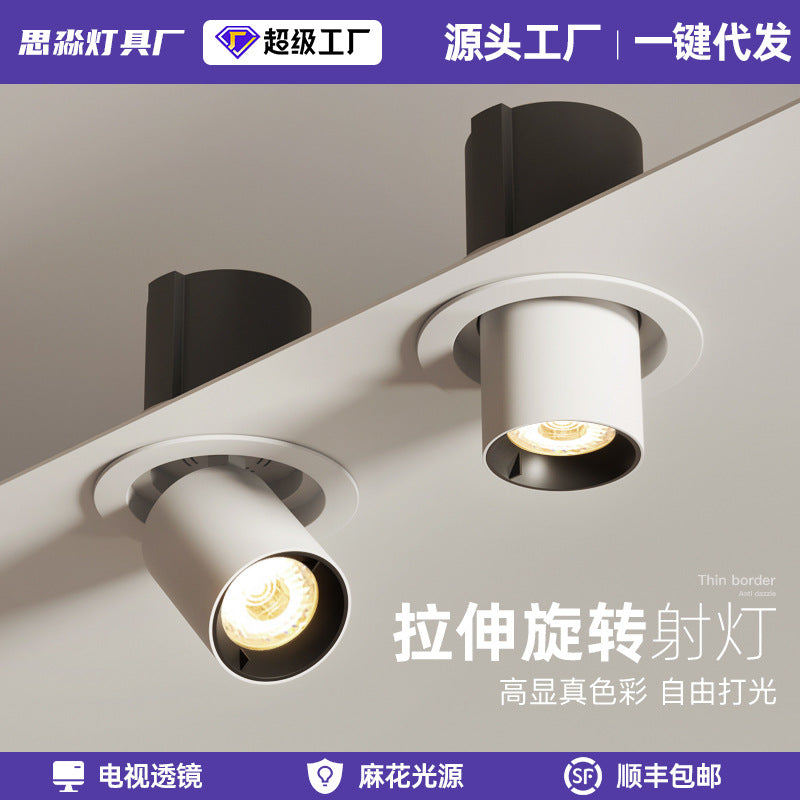 Embedded cob stretchable spotlight elephant trunk without main light living room lighting clothing store aisle painting light color temperature adjustment