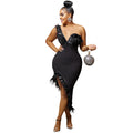 X5907   fashion new product pure colorv neck sleeveless chest wrap feather asymmetrical midi skirt dress