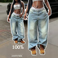 European and american style women's gradient washed wide leg jeans - high waist, relaxed fit, drapey, versatile, hip hop, vintage denim pants
