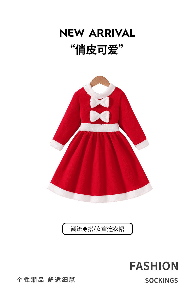 girldress red hat cute round neck stereobows costume kids holiday long skirt