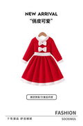 girldress red hat cute round neck stereobows costume kids holiday long skirt