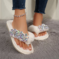 amazon women's flip-flops with large floral rhinestone detail, comfortable soft sole, plus size thong sandals