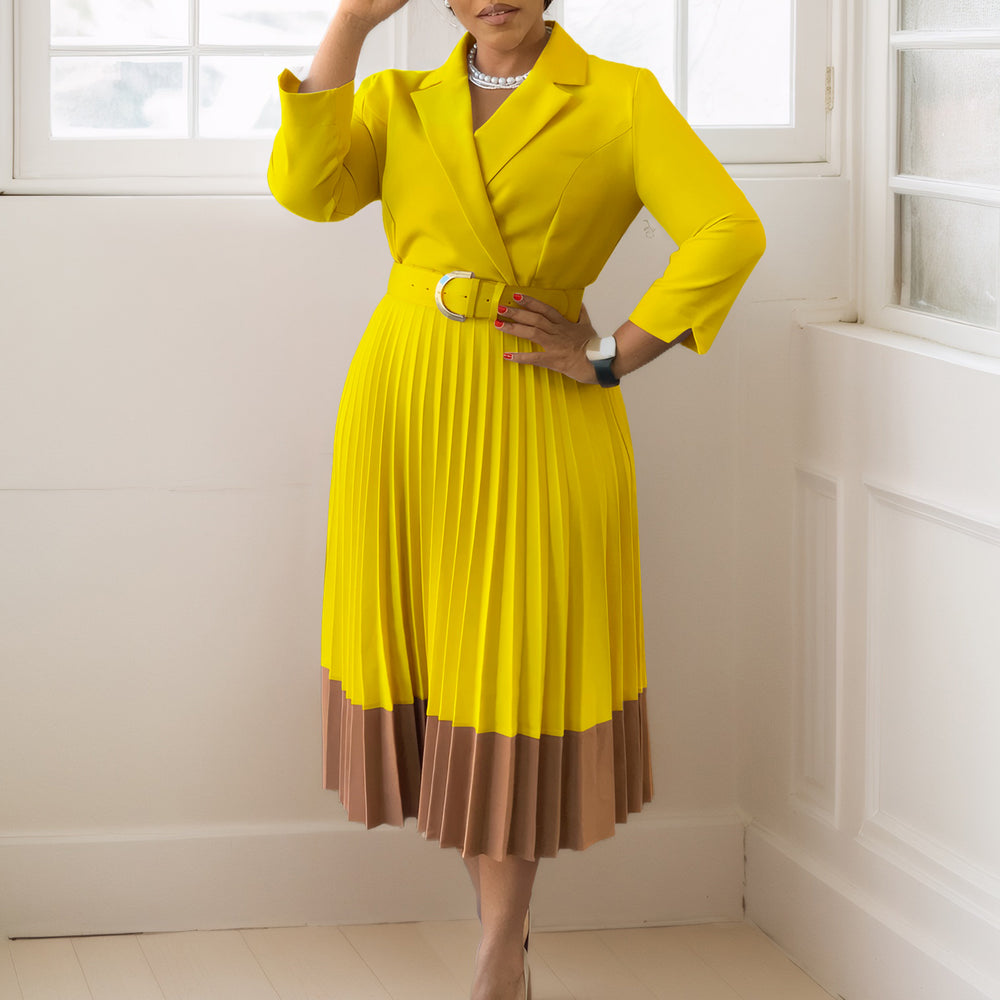 D538  cross-border autumn/winter european and american fashion women's blazer collar chic ol elegant pleated african dress