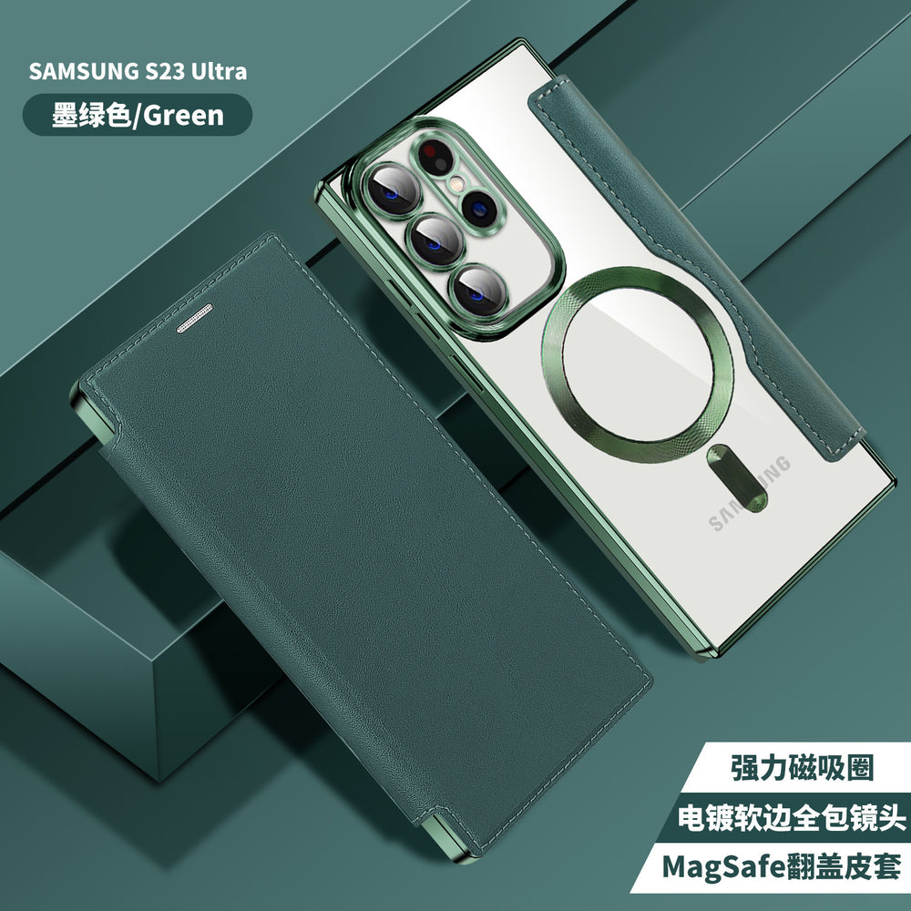Suitable for samsung s26ultra electroplated magnetic flip leather case s25plus mobile phone case a57 card lens film case