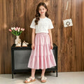 girls' summer new collection: 3d bow short-sleeve top & bohemian tiered skirt set