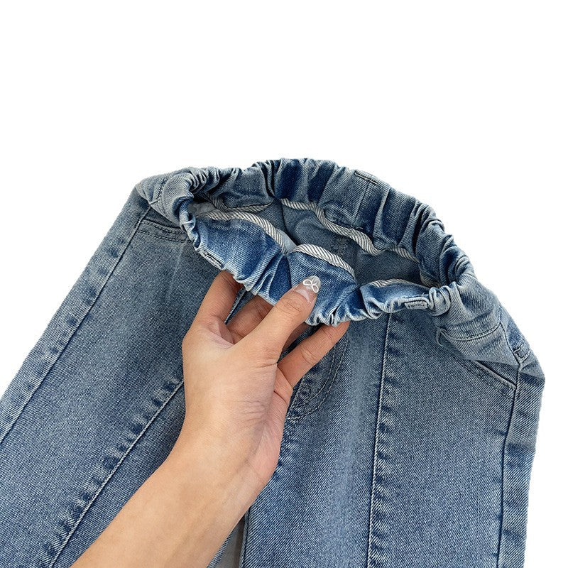 spring new girls' denim jeans - spring collection lace-trimmed flare jeans, stylish and versatile for girls