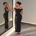 Fashionlacepatchworkfake two-piece see-throughtube toplongdressclassy evening dresselegant cross-border