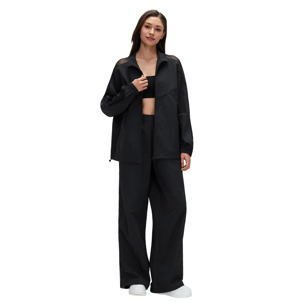 Women's activewear set: mesh panel breathable sun protection long sleeve top & relaxed fit active pants - 2 piece set