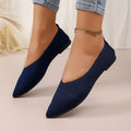 new pointed-toe knitted flats: women's solid color casual slip-on breathable flyknit all-season work shoes