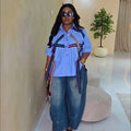 European and american cross-border women's fashion:  summer new arrivals - stylish, irregular collar, loose fit, plus size blouse