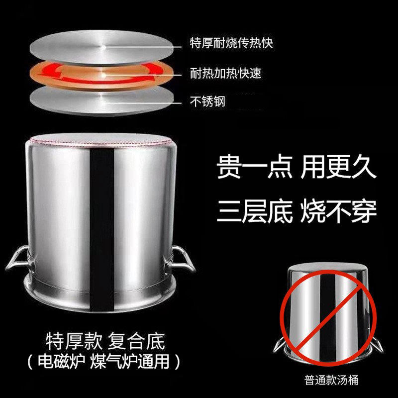Extra thick composite bottom three-part steel stainless steel large capacity soup bucket with lid, pot, brine, commercial induction cooker neutral
