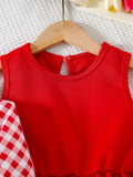 girl suit skirt red vest long skirt plaid doll collar long sleeves outer wear kidstwo-piece set children's skirt