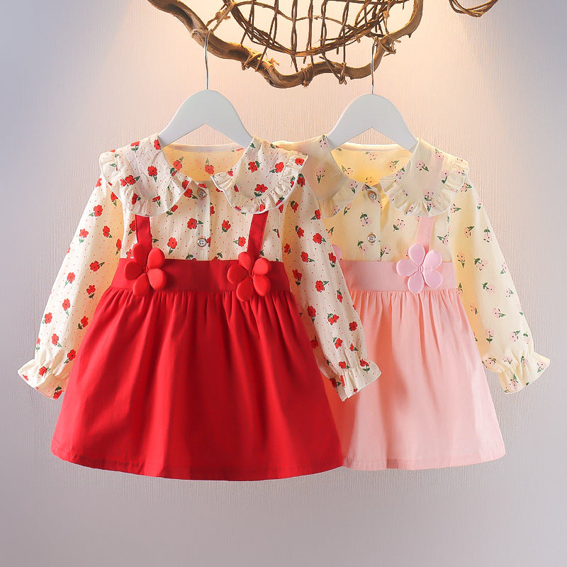 One-and-a-half-year-old baby girl's autumn dress, cute floral print dress for toddler girls, girls' dress, princess dress