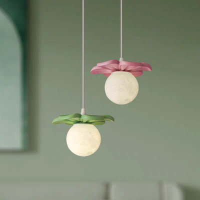 Cream-colored floral moon pendant light for bedroom headboard, creative lighting for kids' room, balcony, entryway, hallway, and corridor
