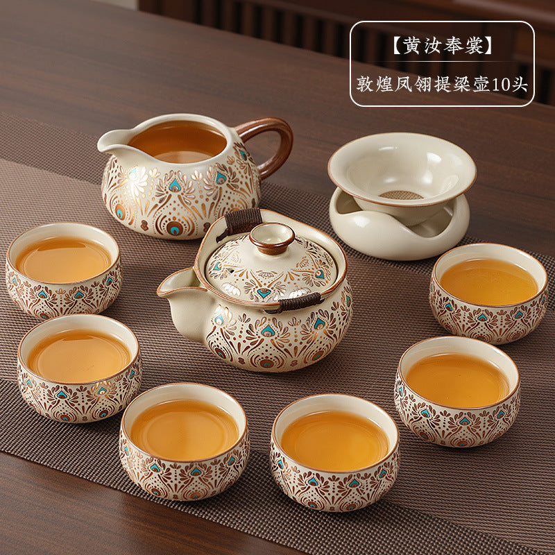 Dunhuang ru kiln tea set suitfor home office kung fu tea setaccessible luxuryhigh-end teapot tea cup cover bowl complete set