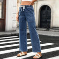Fashion cross-border export  independent station new arrival washed american drawstring fashioncasual high elastic denim pants