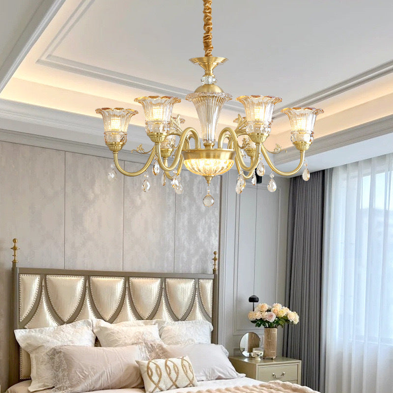 European crystal all-copper chandelier villa atmosphere living room dining room light duplex floor room American lighting light luxury chandelier