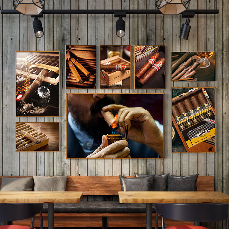 Cigar bar hanging painting American bar high-end club nightclub box wall decoration painting whiskey tobacco and alcohol shop mural