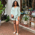 European and american cross-border women's fashion:  summer new arrivals - stylish loose striped long-sleeve shirt and high-waisted shorts casual set