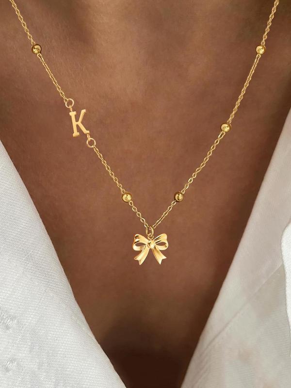 European and american style ins style bow letter necklace 18k gold niche clavicle chain women's summereasiest for match exquisite pendant