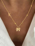 European and american style ins style bow letter necklace 18k gold niche clavicle chain women's summereasiest for match exquisite pendant