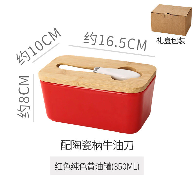 ceramic butter box with matcha knife rectangular for home cheese fresh-keeping sealed jar butter ceramic storage box