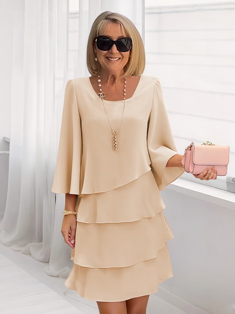 2025 new amazon foreign trade spring/summer fashion cake dress women's elegant loose slimming round neck dress