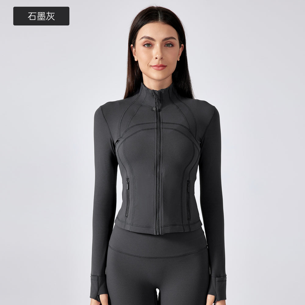 Short stand collar yoga jacket women's slim fit workout outfit outdoor running sports cardigan daw177