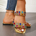Wholesale women's plus size flat sandals:  new fashion rhinestone slingback square toe beach anti-slip slippers