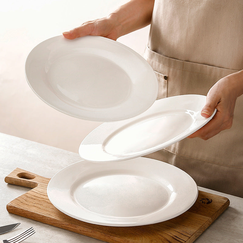Wholesale flat plate shallow plate pure white ceramic plate for home dish plate hotel western food steak plate dish western tableware