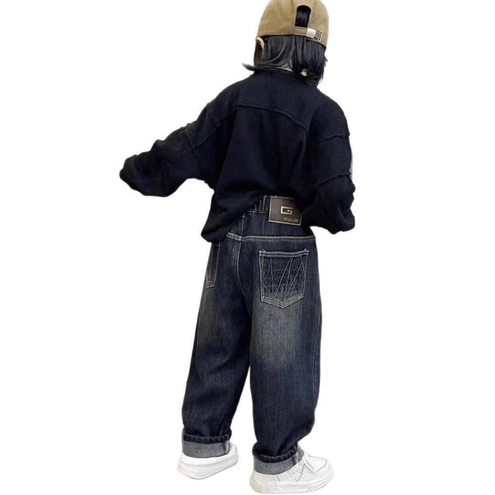 Boys' spring denim jeans, spring/autumn style,  new collection, mid-to-large size boys' pants, kids' boys' loose-fit trousers, trendy