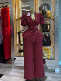 Fashion cross-border women's clothing  summer new arrivalelegantwork clothing double-breasted waist tops high waistpantssuit