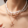 European and american cross-border summer beach soft clay imitation pearl beaded necklace niche irregular multi-layered starfish necklace
