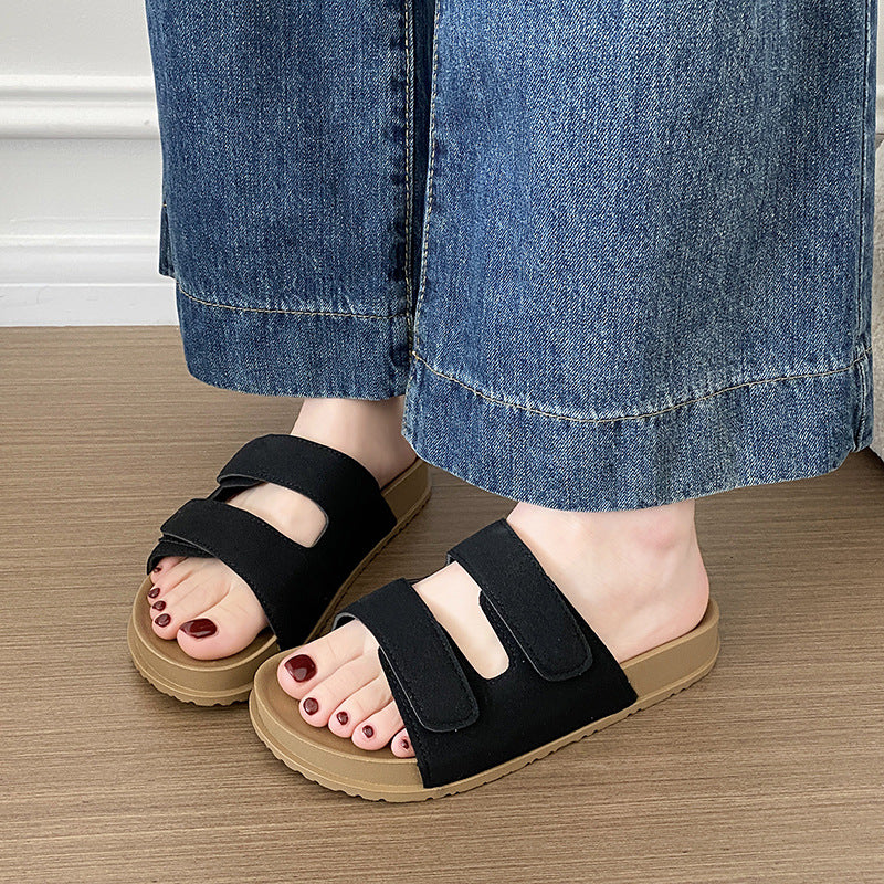 new birkenstock-style women's sandals - summer outdoor wear, double strap, velcro closure, fashionable, non-slip beach slides - women's export model