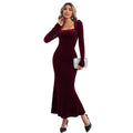 fall/winter cross-border european and american style bodycon long sleeve velvet mermaid maxi dress - perfect for banquets, parties, and summer events