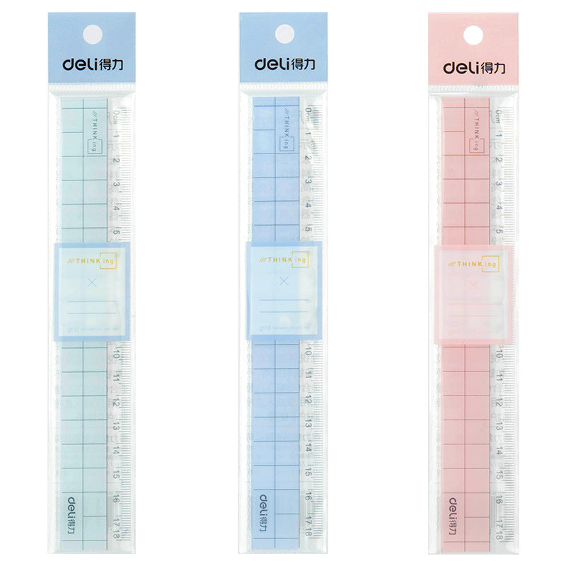 Deli 6235 Straight Rule Color Multifunctional Plastic Ruler with Wave Line Cartoon Small Ruler Student Portable Transparent