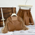 Girls' fall outfit : stylish three-piece leather set for little girls - trendy autumn fashion with chic base layers for kids