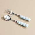 Heart-shaped ceramic stainless steel fork and spoon set - high-temperature underglaze decoration - wedding & celebration dinnerware - wholesale