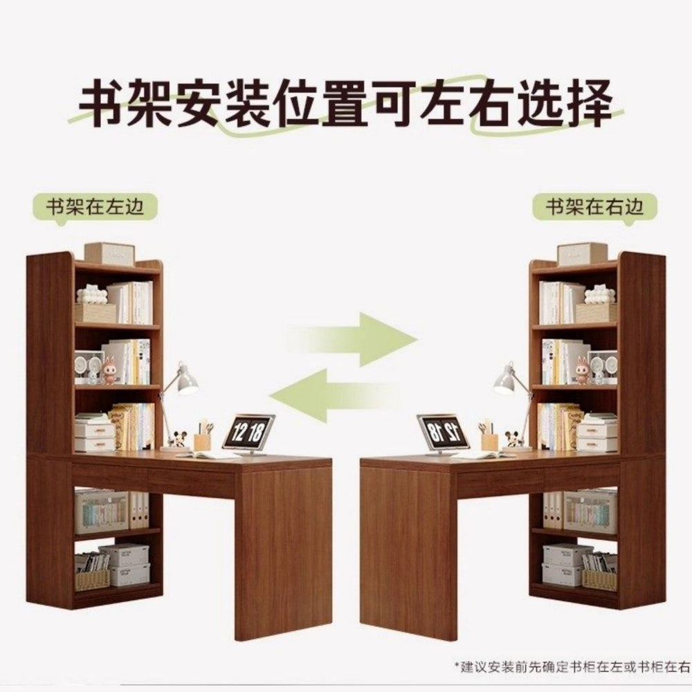 Corner desk for home bedroom study, small apartment computer desk with storage, minimalist modern office writing desk