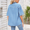 Wishfashion cross-border women's clothing trade  independent station new arrival denim single-breasted short-sleeved casual shirt for women