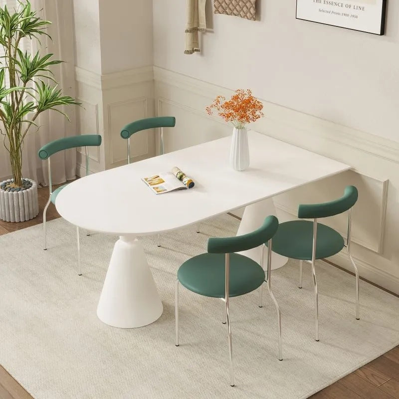 Luxury modern minimalist small apartment home oval dining table french cream style sintered stone dining table and chair set