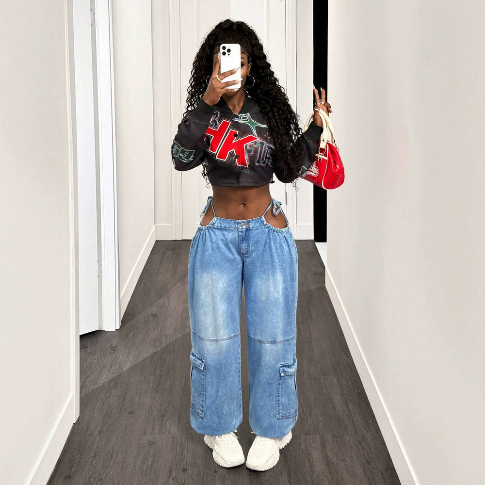 Pre-sale-16386# cross-border foreign trade fashion hot girl versatile loose workwear women's jeans