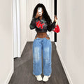 Pre-sale-16386# cross-border foreign trade fashion hot girl versatile loose workwear women's jeans