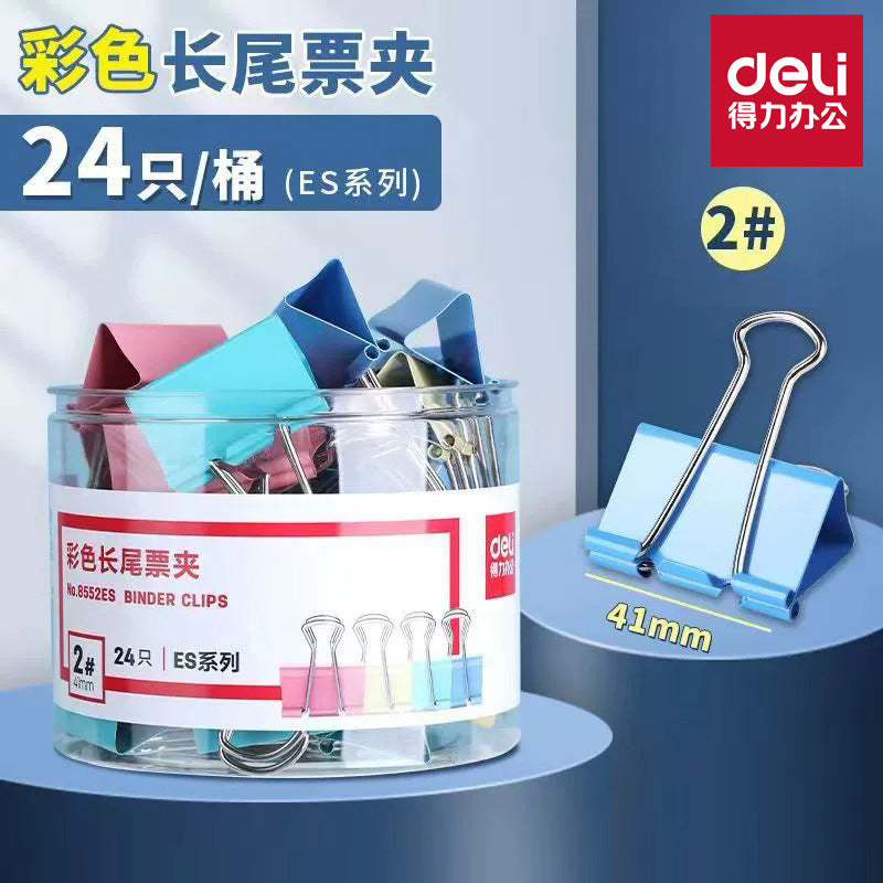 Deli 8552ES Color Long Tail Clip Swallow Tail Clip 41mm Metal Clip Ticket Clip 24 Iron Clip Fish Tail Clip